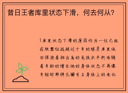 昔日王者库里状态下滑，何去何从？